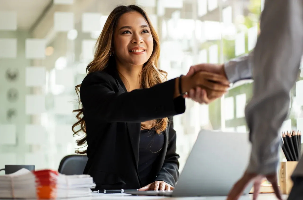 Professionals collaborating in a modern office setting