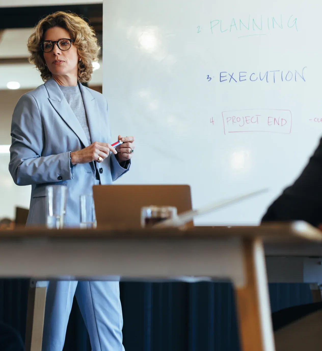An advisor mapping out a benefits strategy at a whiteboard